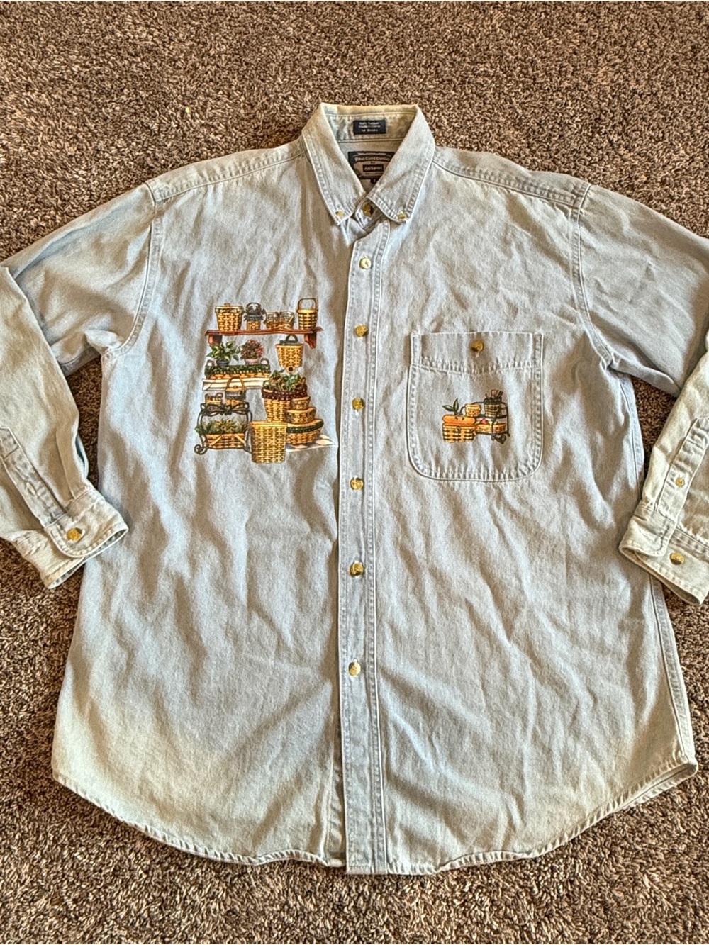 VTG 90s All Sport Real Good Denim Basket Collector Long Sleeve Button Shirt Lrg